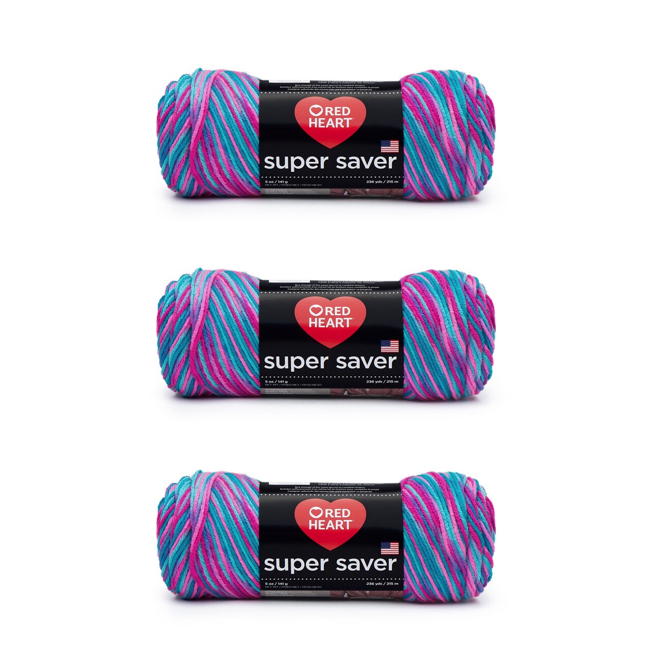 Red Heart Super Saver Bonbon Print Yarn - 3 Pack of 198g/7oz - Acrylic - 4 Medium (Worsted) - 236 Yards - Knitting/Crochet